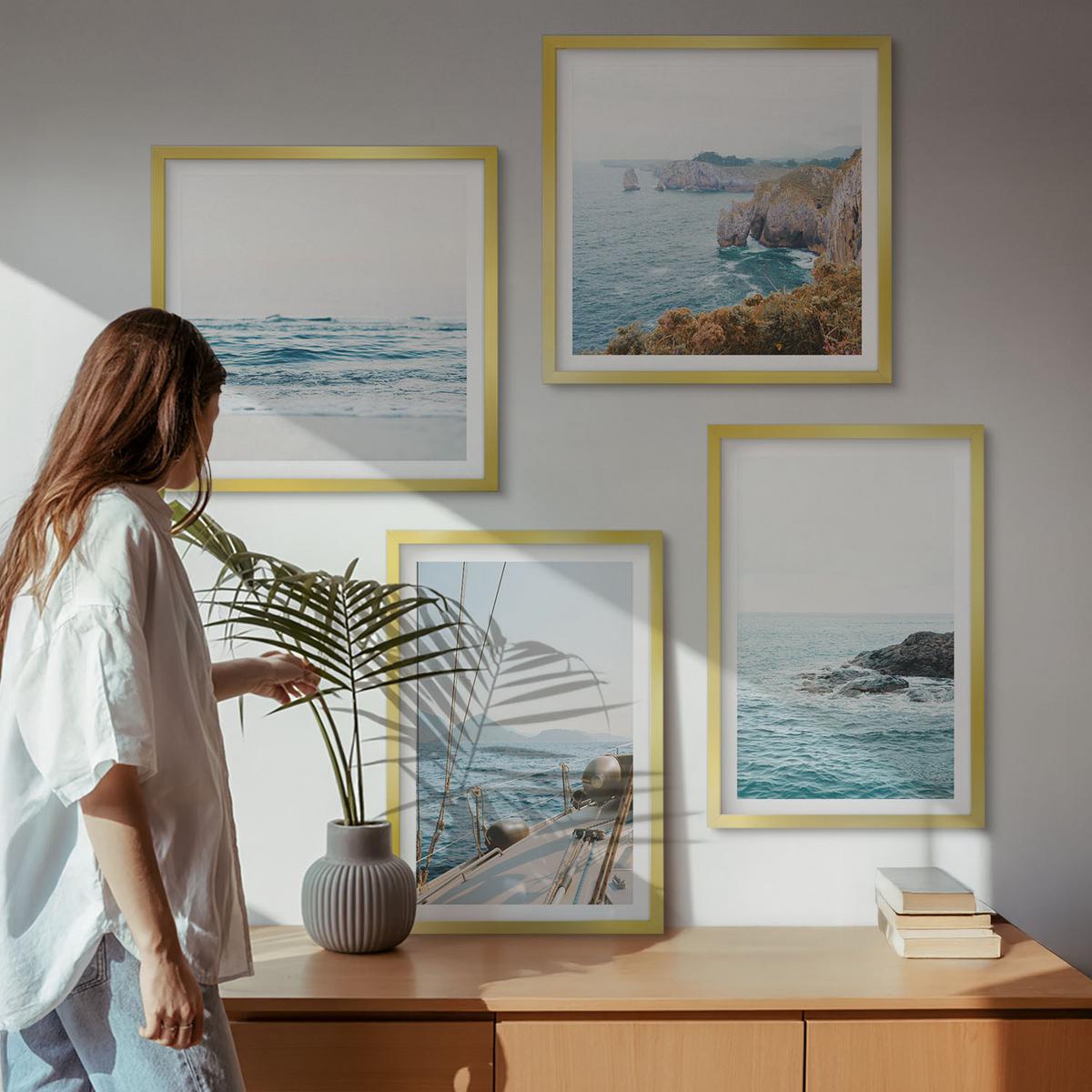 BILDER SET 4er Set - 50x50 cm & 40x60 cm Goldrahmen - Küstenlandschaftsblick - Goldfarben, Kunststoff (50/50cm) - TULUP