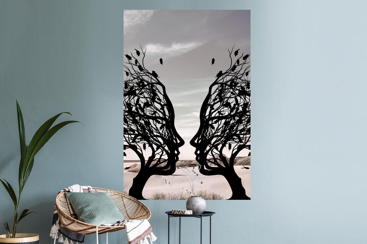 WANDTATTOO Strand - Meer - Menschen - Baum - Moderne Kunst Wandaufkleber 80x120 cm - Hellgrau, Kunststoff (80/120/0.1cm) - MuchoWow