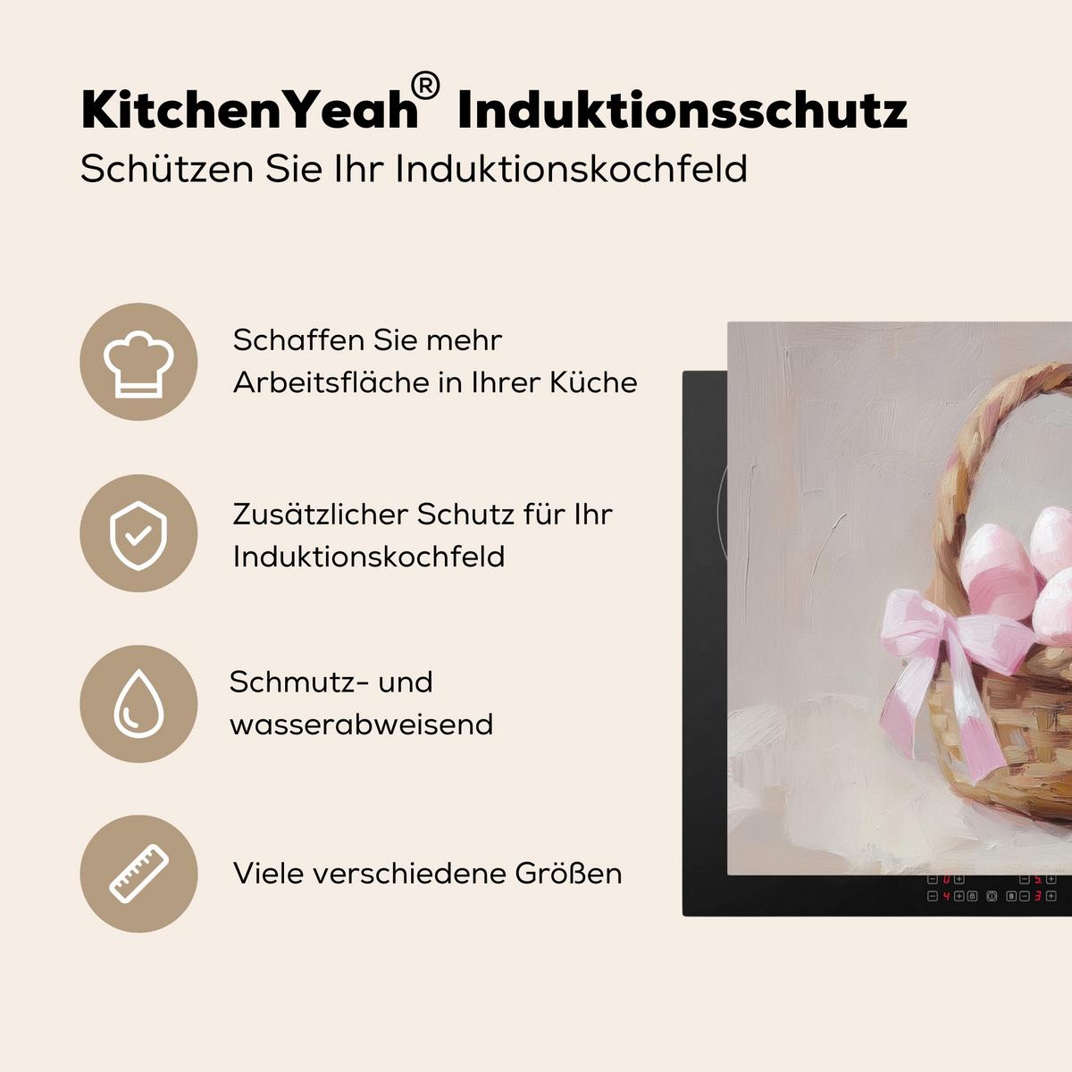 HERDABDECKPLATTE Korb - Eier - Rosa Abdeckung Ceranfeld 59x51 cm - Beige, Kunststoff (59/51/0.2cm) - MuchoWow