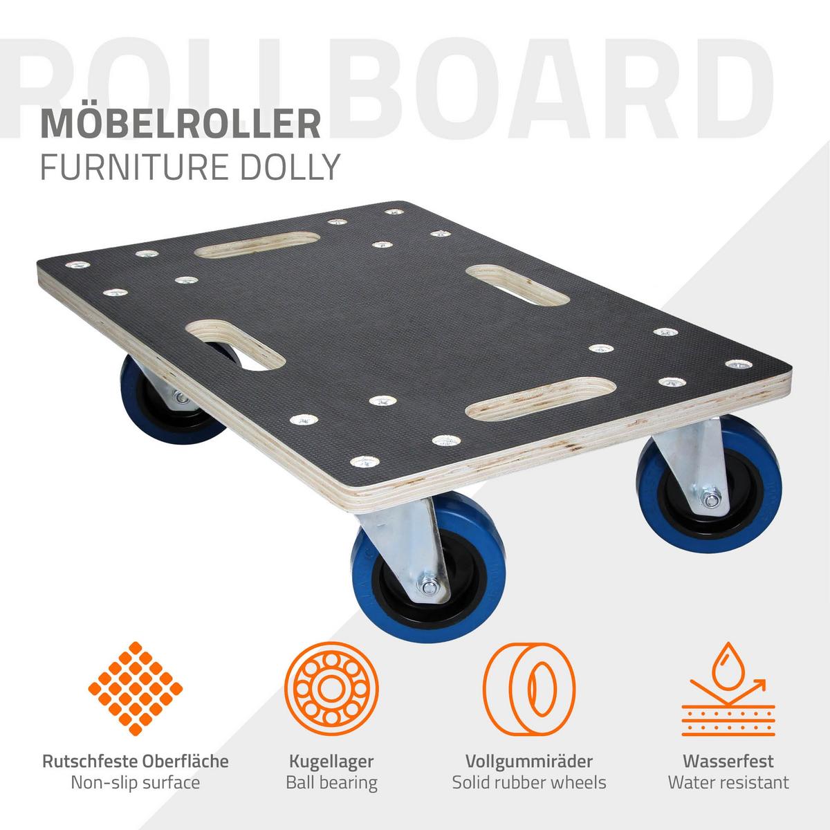 TRANSPORTROLLER 2er Set mit 4 Rollen 35x50 cm Traglast 800kg Siebdruck Holzplatte Black - Anthrazit, Holzwerkstoff (50/35/14.5cm) - ECD-Germany