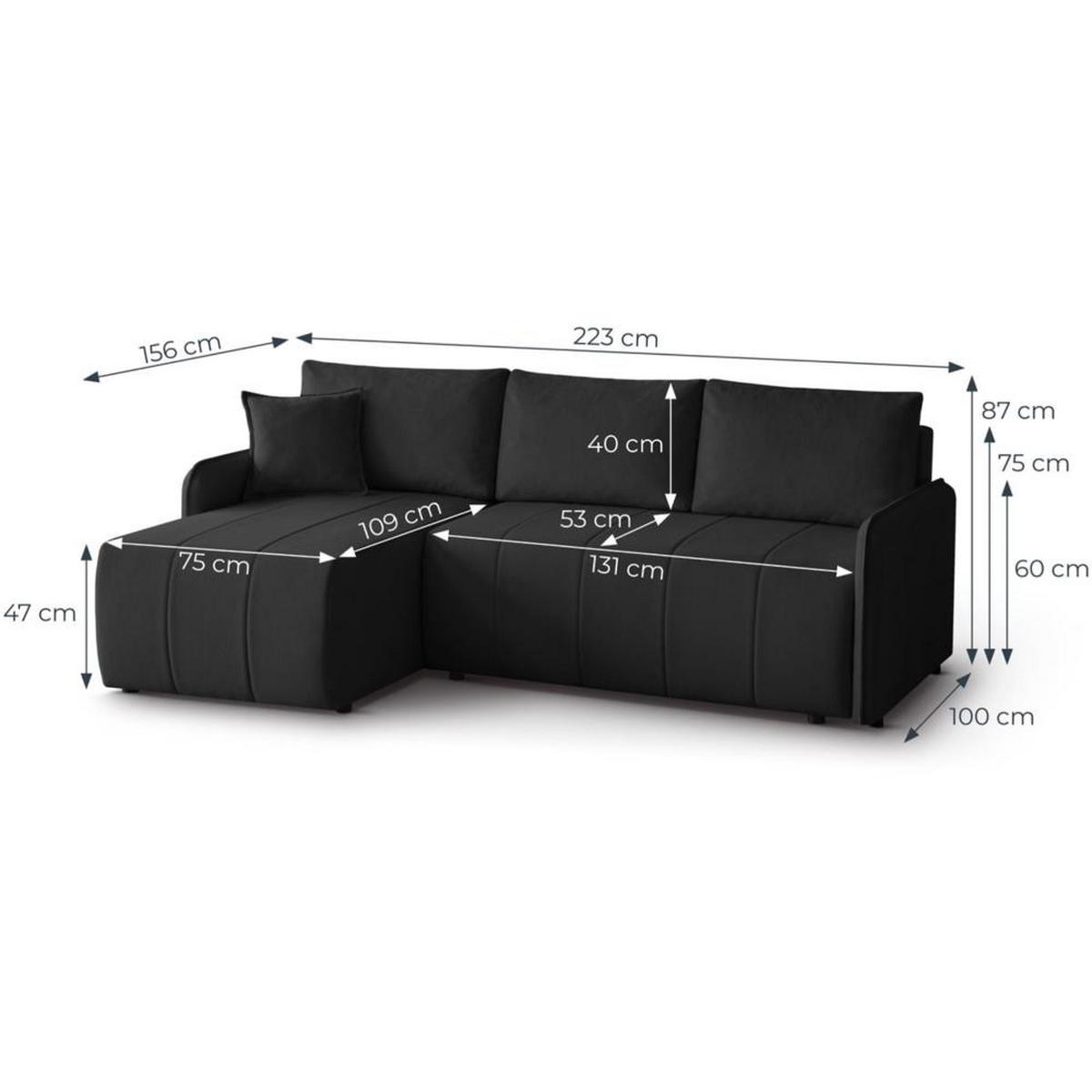 ECKSCHLAFSOFA Capri schwarz - Schwarz, Kunststoff/Textil (223/156cm) - Beautysofa