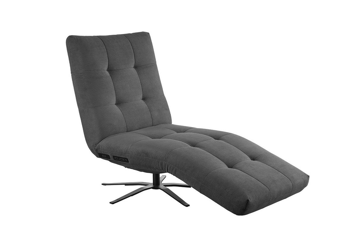 RELAXLIEGE LETICIA Anthrazit Cord Drehbar (360°), Relaxfunktion - Anthrazit/Schwarz, Textil/Metall (82/115/156cm) - KAWOLA