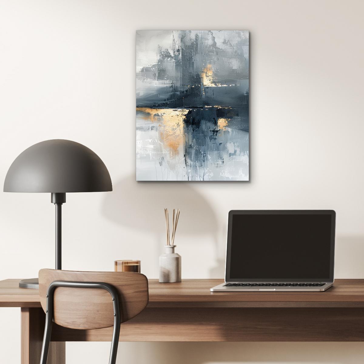 METALLBILD Kunst - Grau - Gold - Abstrakt 30x40 cm - Dunkelgrau, Metall (30/40cm) - MuchoWow