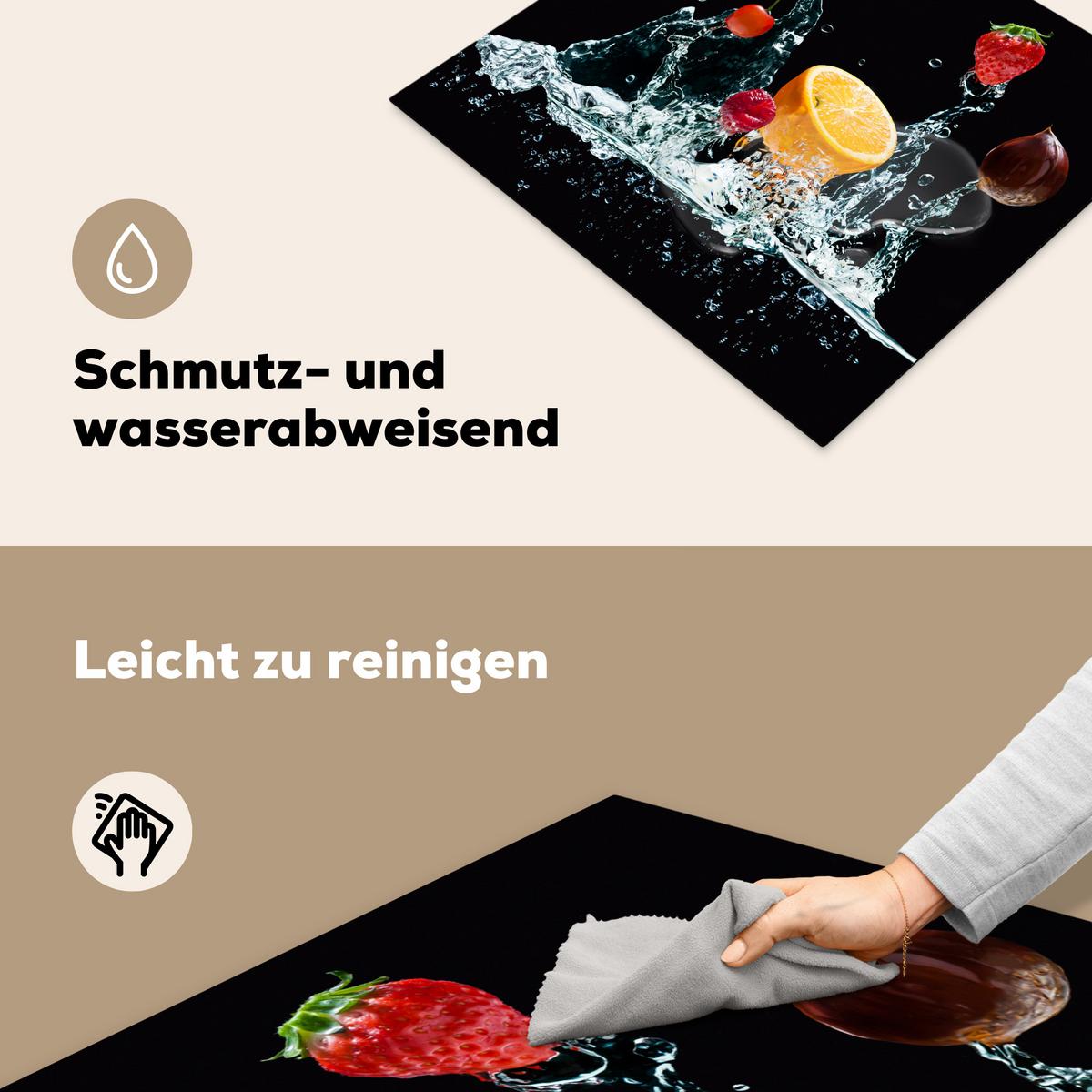 HERDABDECKPLATTE Wasser - Obst - Orange - Erdbeere - Kirsche - Schwarz Herdabdeckung Induktionsfeld 60x52 cm - Orange, Kunststoff (60/52/0.2cm) - MuchoWow