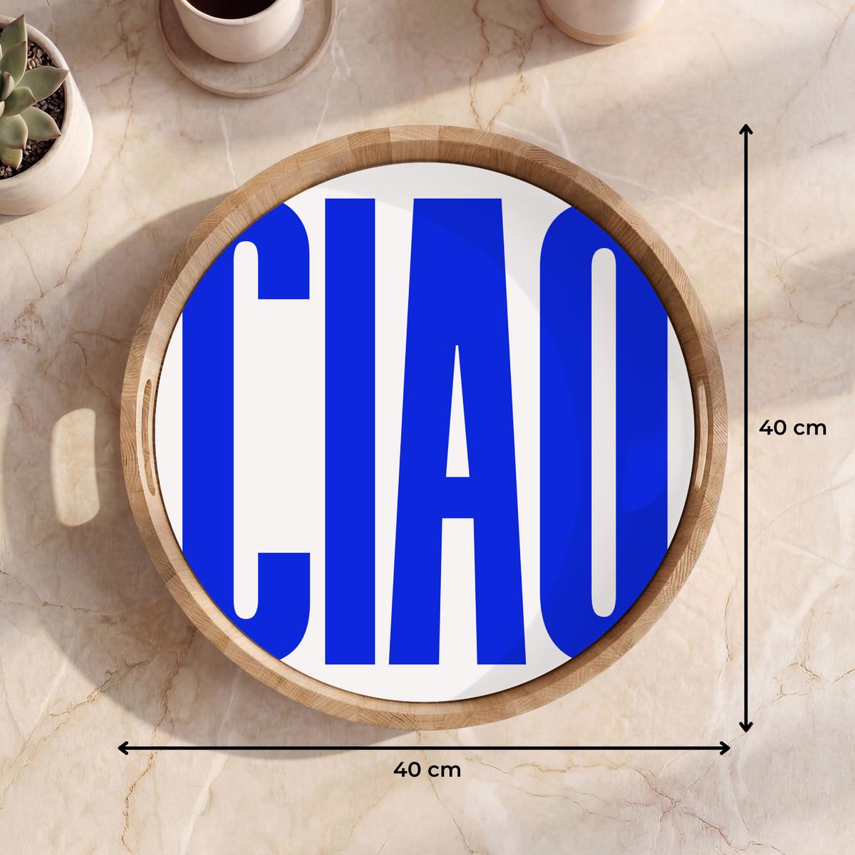 TABLETT Ciao - Großbuchstaben - Blau - Minimalistisch 40x40 cm - Blau, Holz (40/5/5cm) - OnlyWow
