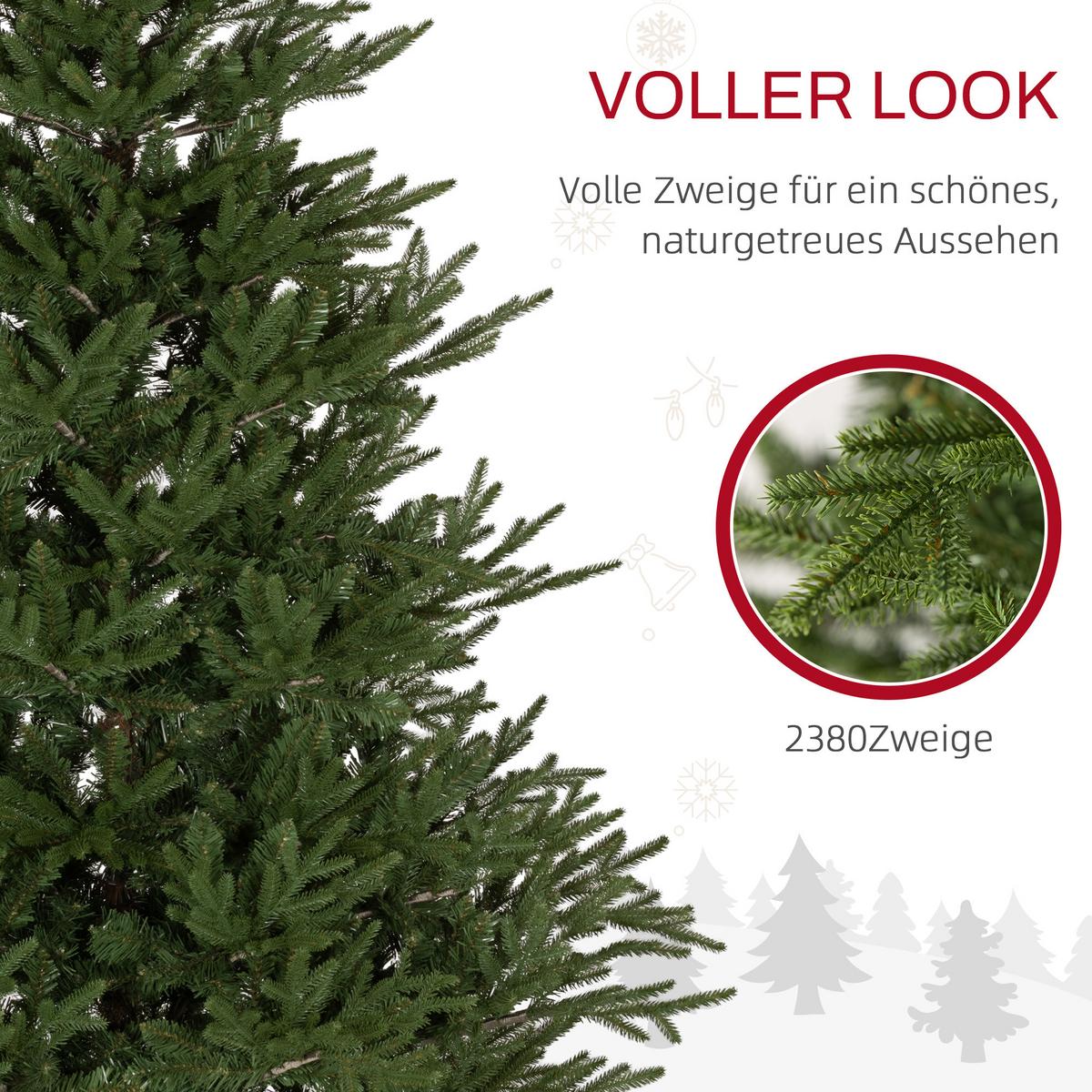 KÜNSTLICHER Weihnachtsbaum, 183 cm Christbaum mit 2380 Spitzen, Metallständer - Grün, Kunststoff (183cm) - HOMCOM