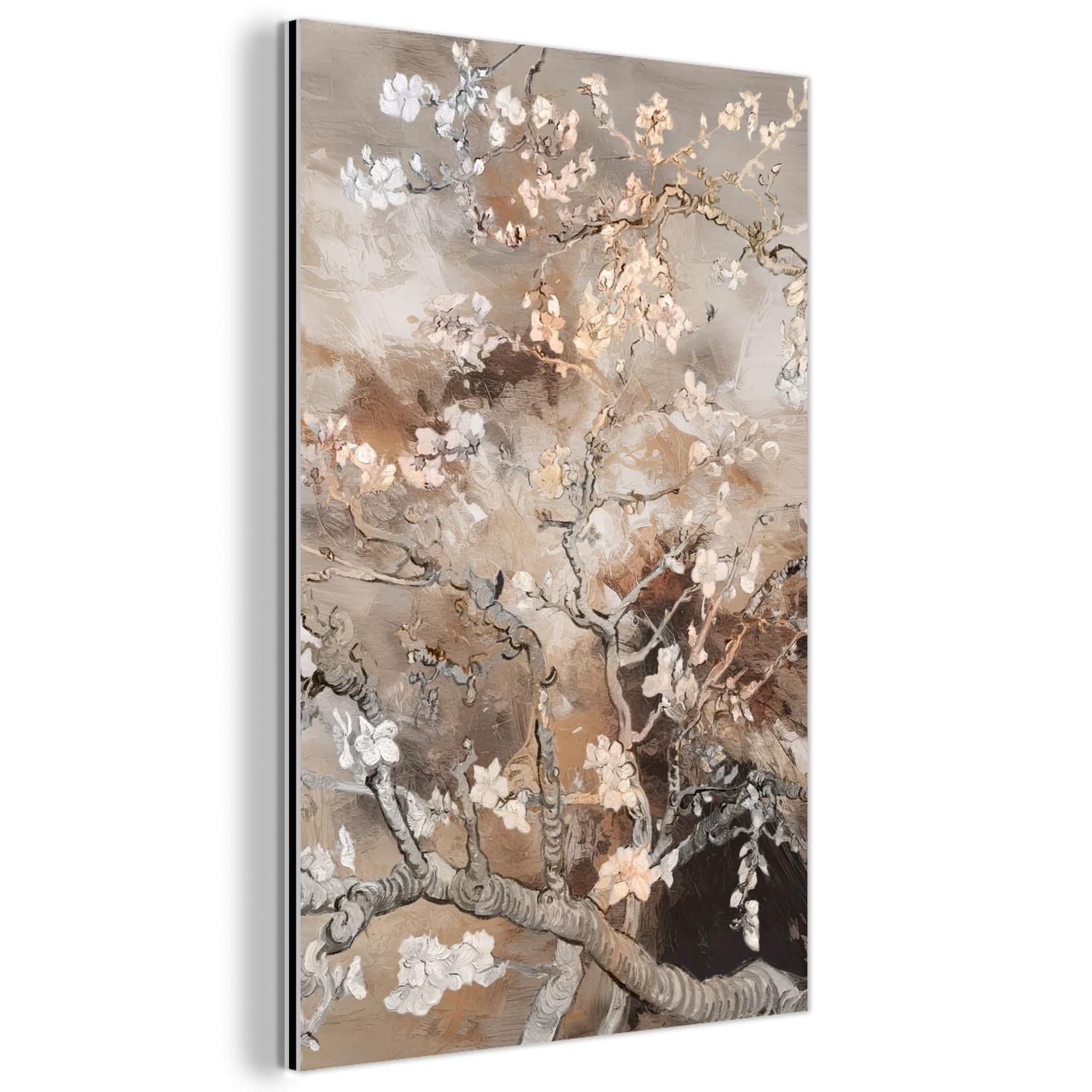 METALLBILD Mandelblüte - Kunst - Van Gogh - Beige - Abstrakt 80x120 cm - Braun, Metall (80/120cm) - MuchoWow