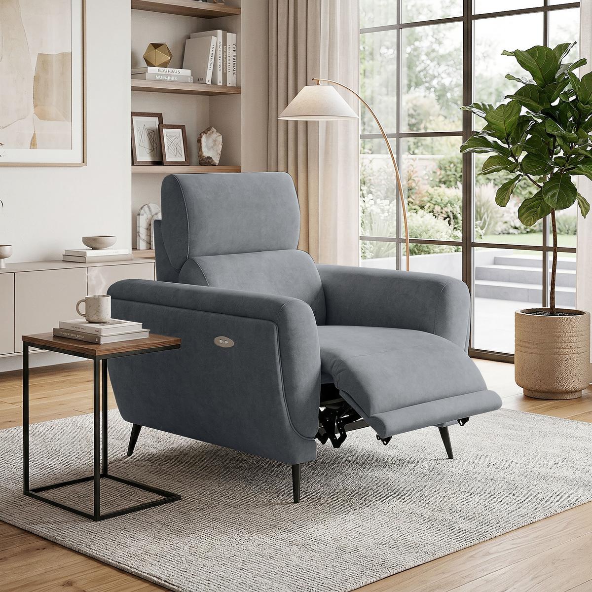 RELAXSESSEL Comfort, mit elektrischer Verstellung und verstellbarer Kopfstütze, Dunkelgrau - Dunkelgrau/Schwarz, Textil (103/97/102cm) - Beautysofa