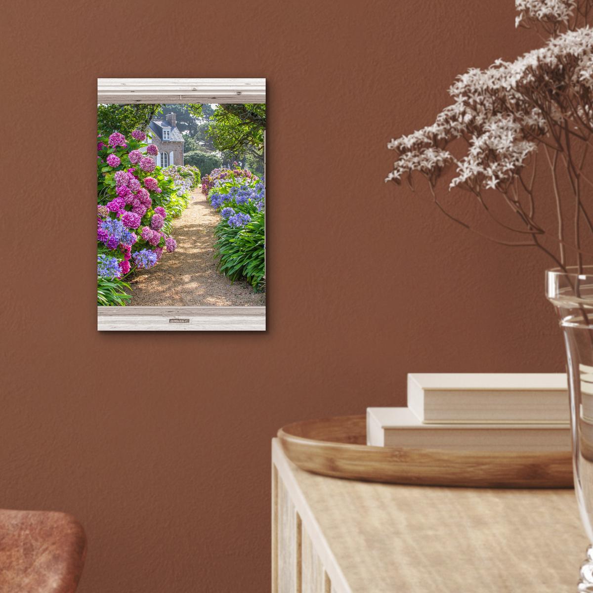 METALLBILD Hortensie - Durchsichtig - Blumen - Sommer - Lila - Weg 20x30 cm - Lila, Metall (20/30cm) - MuchoWow