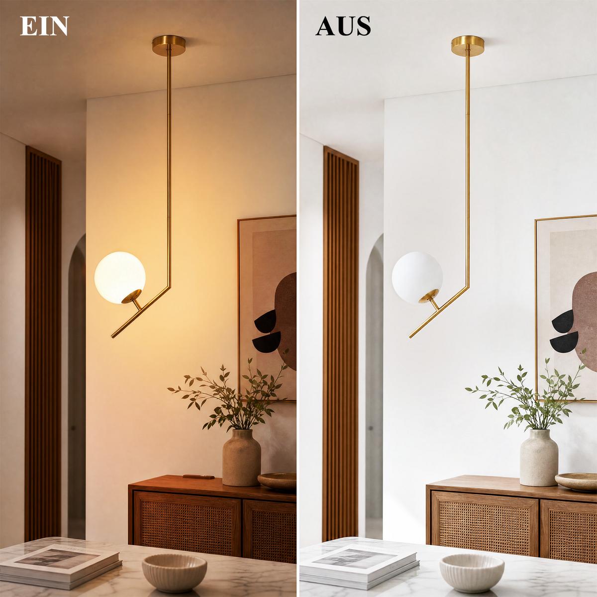 PENDELLEUCHTE Kylvin 15/15/80 cm - Goldfarben/Weiß, Glas/Metall (15/15/80cm) - ZMH