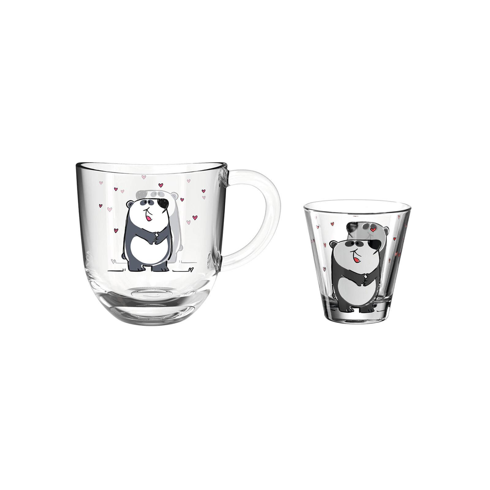 KINDERTASSE UND TRINKGLAS Bambini Panda 2er Set - Schwarz/Weiß, Glas (0.001L) - Leonardo Living