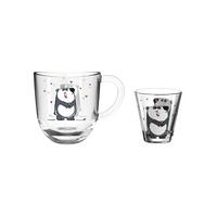 KINDERTASSE UND TRINKGLAS Bambini Panda 2er Set - Schwarz/Weiß, Glas (0.001L) - Leonardo Living