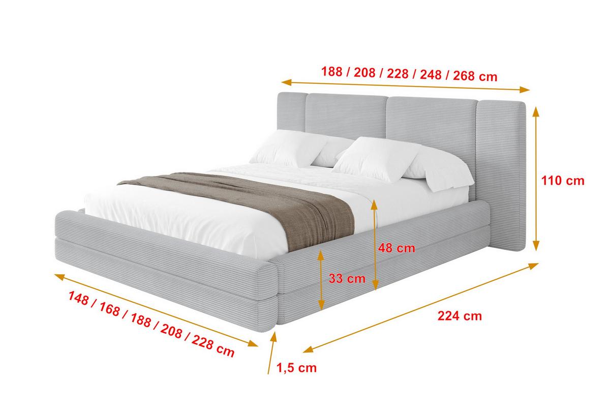 POLSTERBETT mit Bettkasten und Lattenrost, Bett mit Matratze H3/H4 - TEVO 140x200 Grau - Anthrazit, Holzwerkstoff/Textil (140/200cm) - ALTDECOR