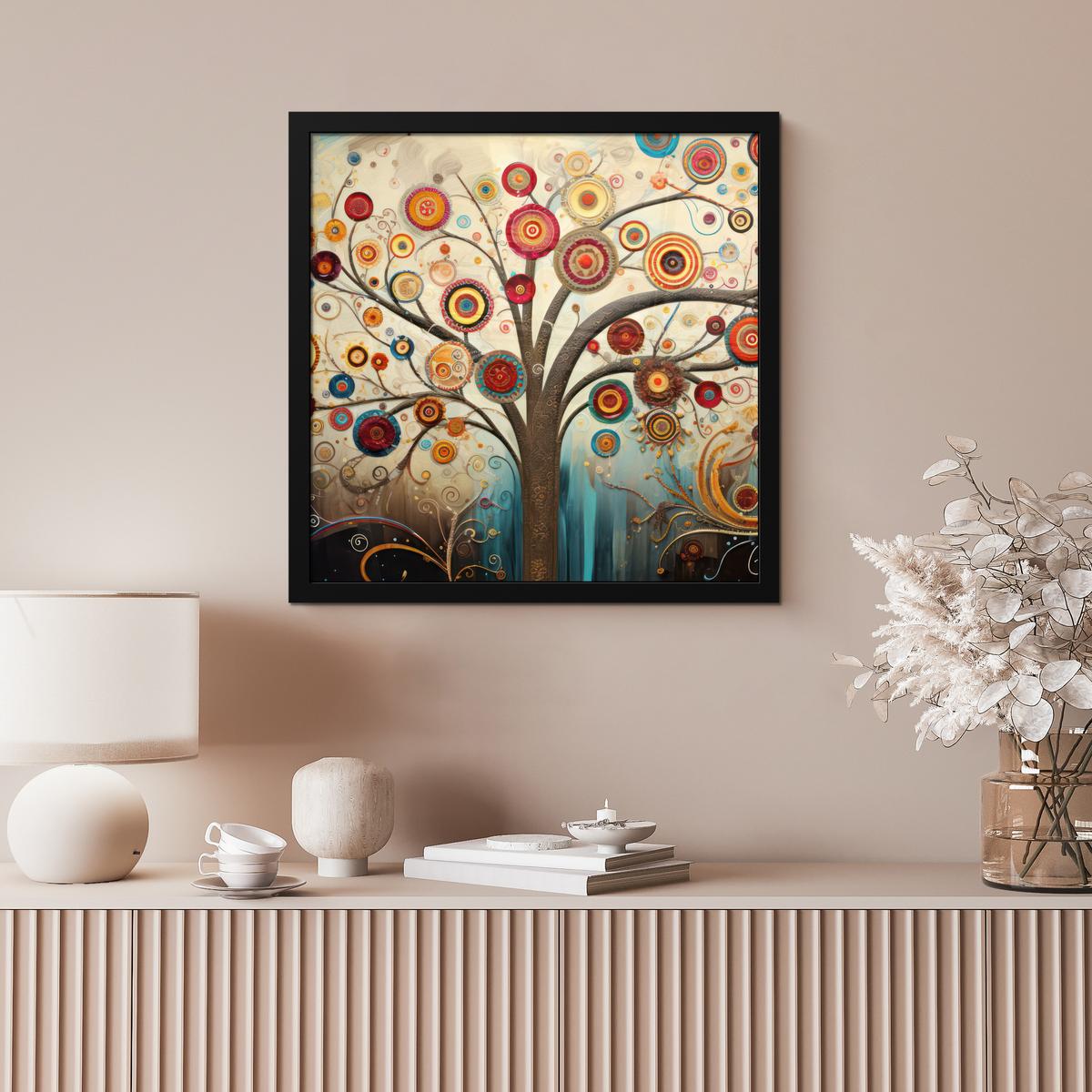 POSTER MIT RAHMENGERAHMTES BILD Baum - Baum des Lebens - Farbe 40x40 cm - Braun, Papier (40/40cm) - MuchoWow