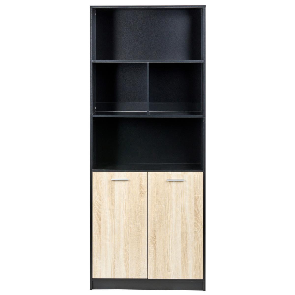 BÜCHERREGAL mit 2 Türen Braun/Schwarz Zehna - Braun, Holzwerkstoff (80/197/40cm) - Beliani