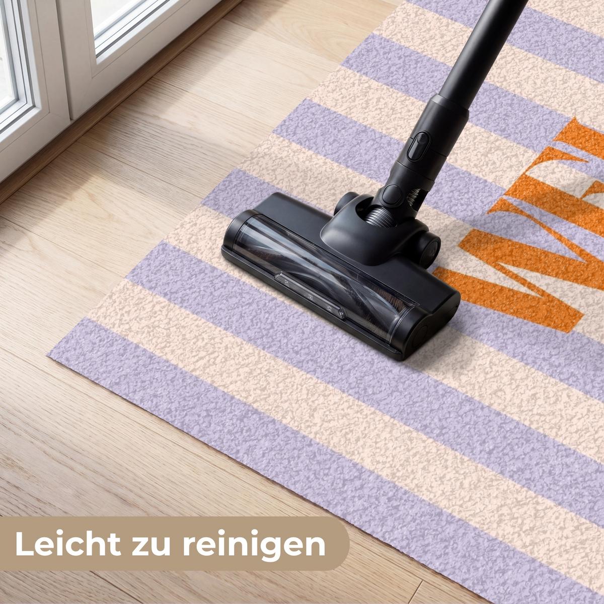 FUSSMATTE Lila – Orange – Streifen – Willkommen 150x90 cm - Flieder, Kunststoff (150/0.4cm) - MuchoWow
