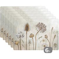 PLATZSETS 6er-Set Blumen - Aquarell - Stilleben - Braun - Vintage Telleruntersetzer 45x30 cm - Naturfarben, Kunststoff (0.3/45/30cm) - MuchoWow