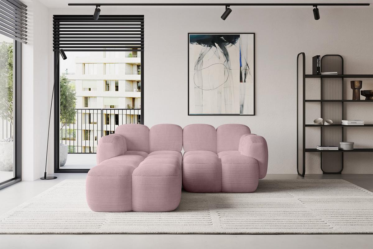 ECKSOFA modulares Sofa Links Miko-L1 214x205x75 Rosa Cord - Schwarz/Rosa, Holzwerkstoff/Kunststoff (214/205cm) - ALTDECOR