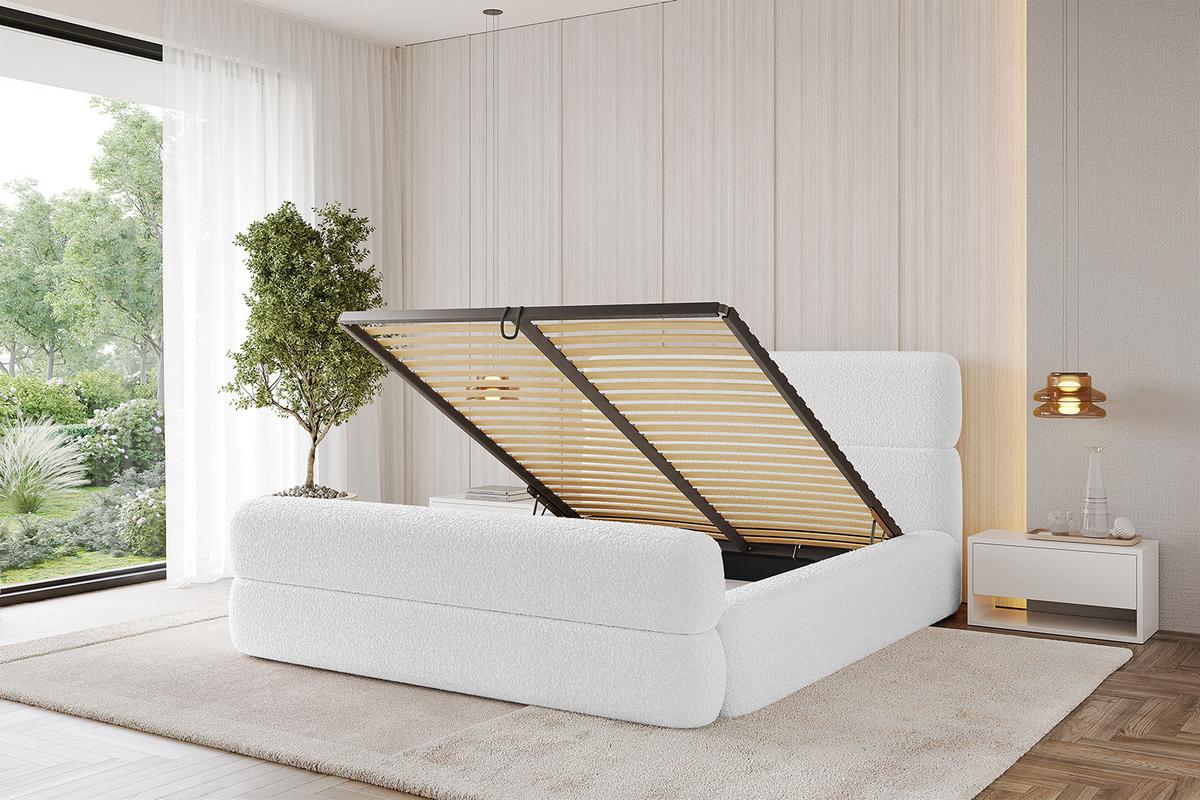 POLSTERBETT mit Bettkasten, Fußteil und Lattenrost, Boxbett ohne Matratze - ENORA-Z 180x200 Weiß - Weiß, Holzwerkstoff/Textil (180/200cm) - ALTDECOR