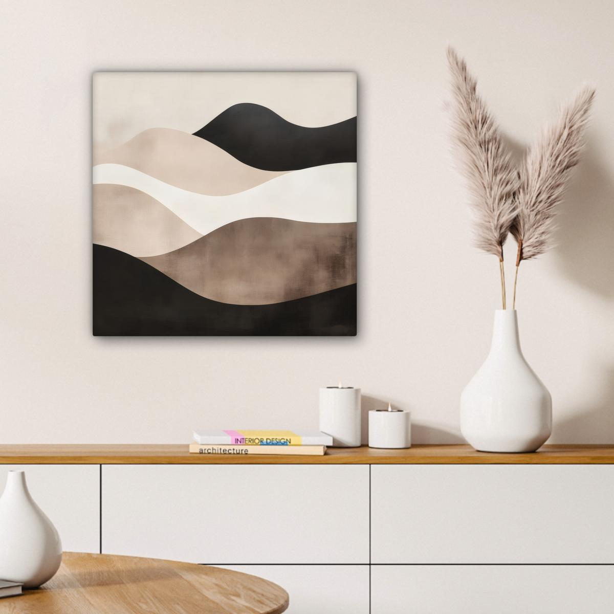 LEINWANDBILD Abstrakt - Landschaft - Wellen - Cremefarben Wandbild Wohnzimmer 50x50 cm - Cappuccino, Textil (50/50cm) - MuchoWow