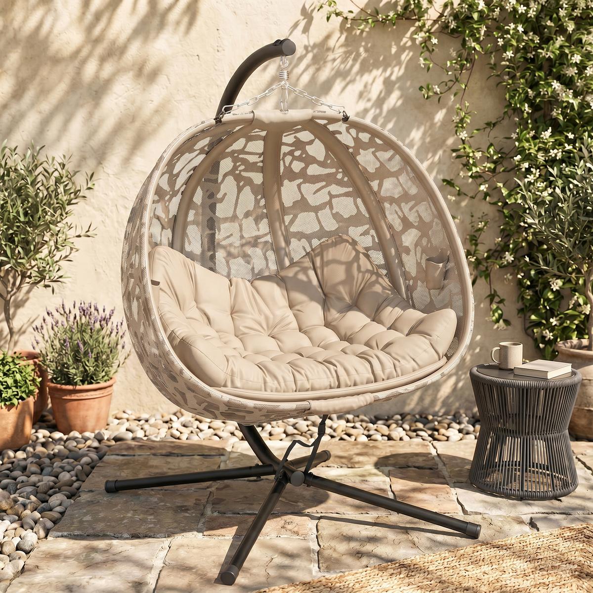 HÄNGESESSEL, Stahl, Polyester, Sand - Sandfarben, Metall (103/172/130cm) - Outsunny