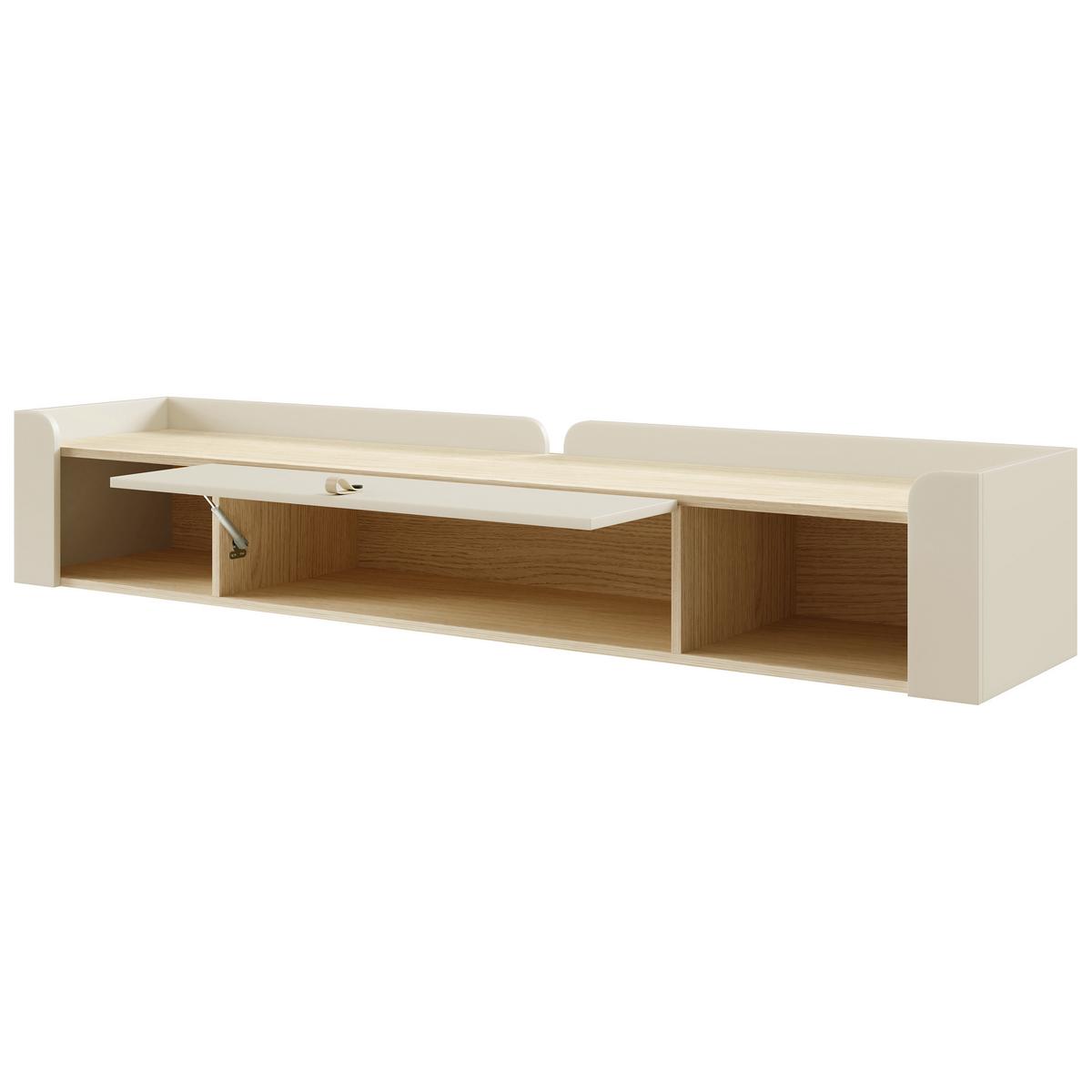 WANDREGAL Sorella mit Klapptür und 2 offenen Regalböden, 180 cm, Macadamia + Eiche Mavelie - Eichefarben/Beige, Leder/Holzwerkstoff (180/33/27cm) - Beautysofa