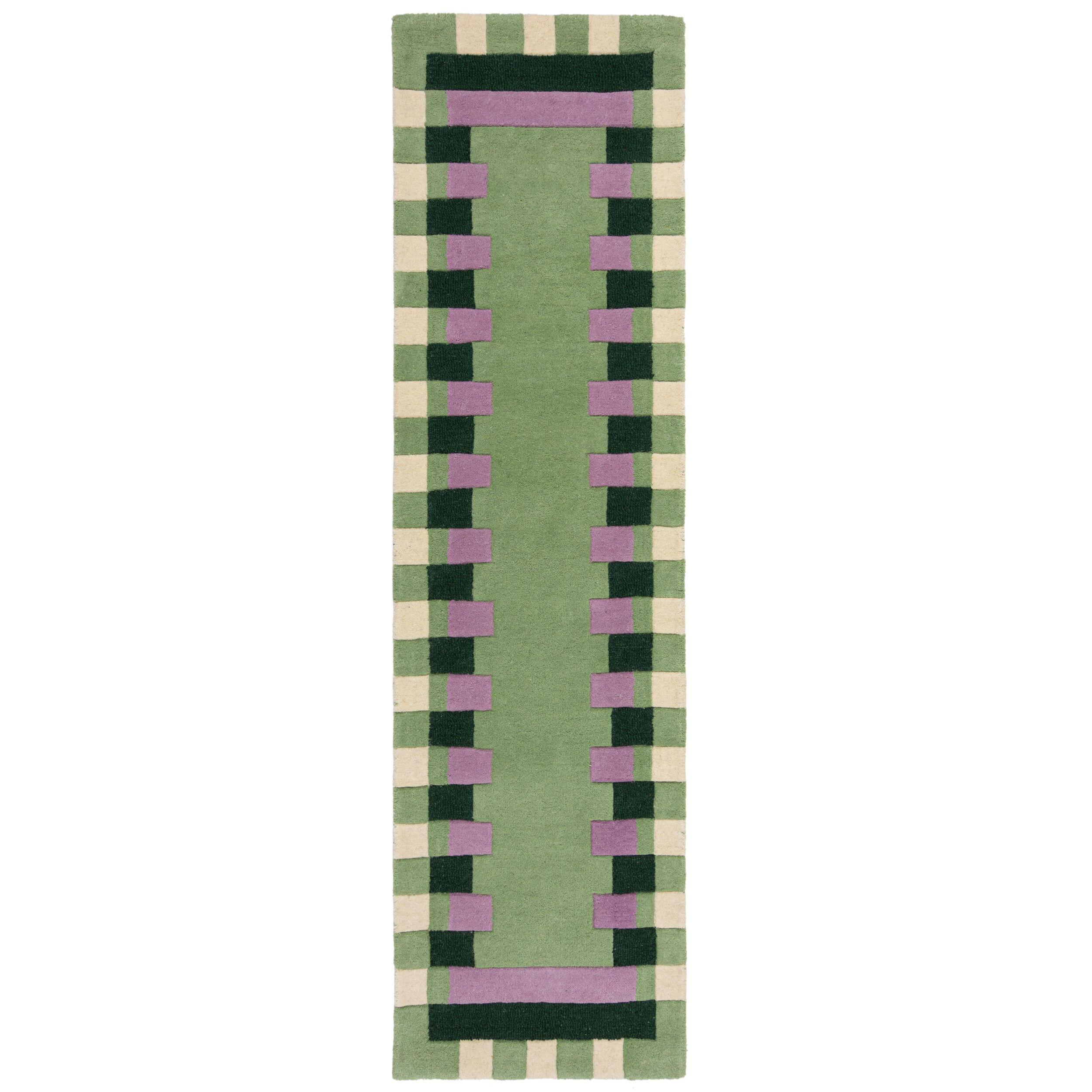 WOLLTEPPICH WENSUM, geometrisch, Grün-Lila, 60 x 230 cm - Grün, Textil (60/230cm) - KADIMA DESIGN