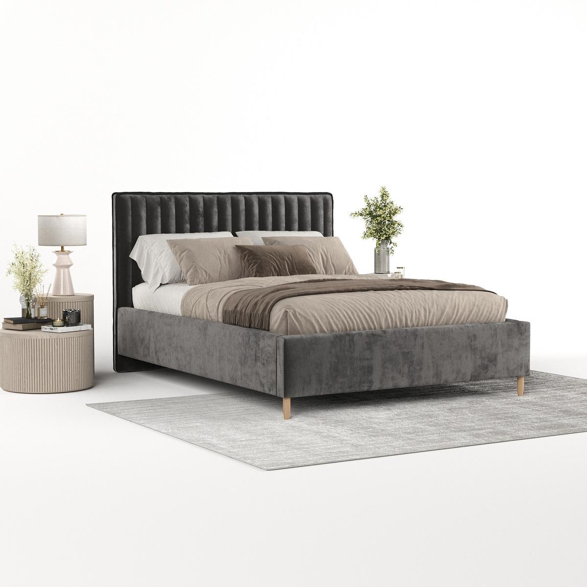 POLSTERBETT Aria 140/200 cm Anthrazit im Lotta Stoff - Anthrazit/Naturfarben, Holz/Holzwerkstoff (140/200cm) - AltaBeds