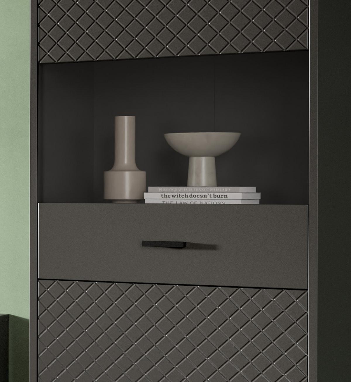 VITRINE grau matt 58 x 195 cm, Vitrinenschrank mit Struktur - Schwarz/Grau, Glas/Holzwerkstoff (58/195/37cm) - Inn.Furn
