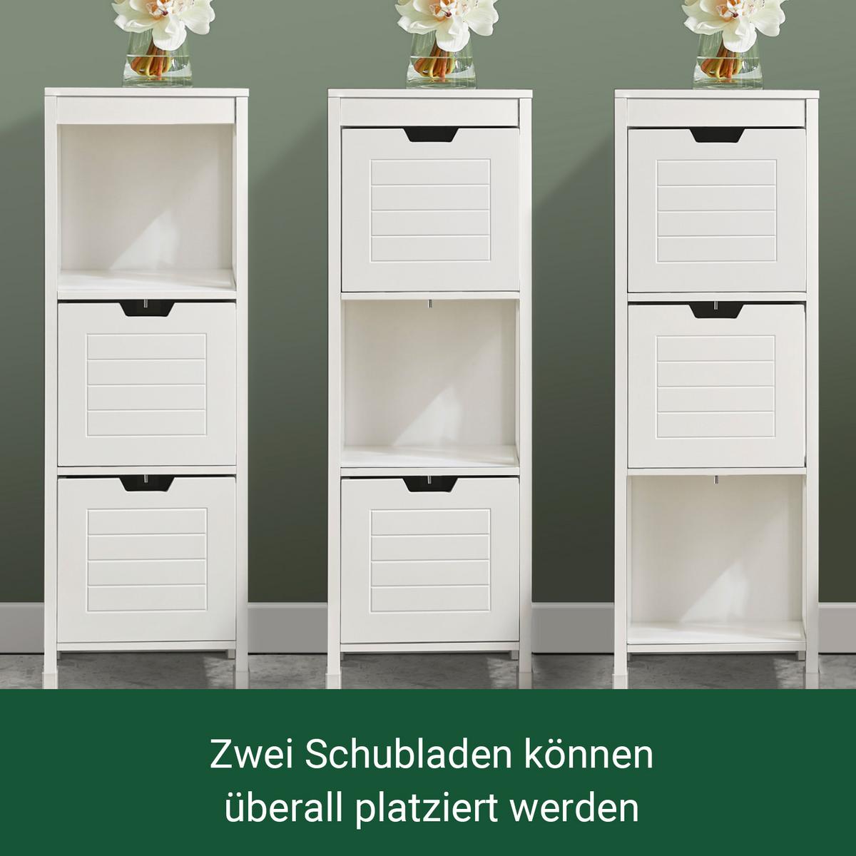 BADEZIMMERSCHRANK Kommode mit 2 Körben Weiß 30x89x30cm - Weiß, Holzwerkstoff (30/90/30cm) - SoBuy