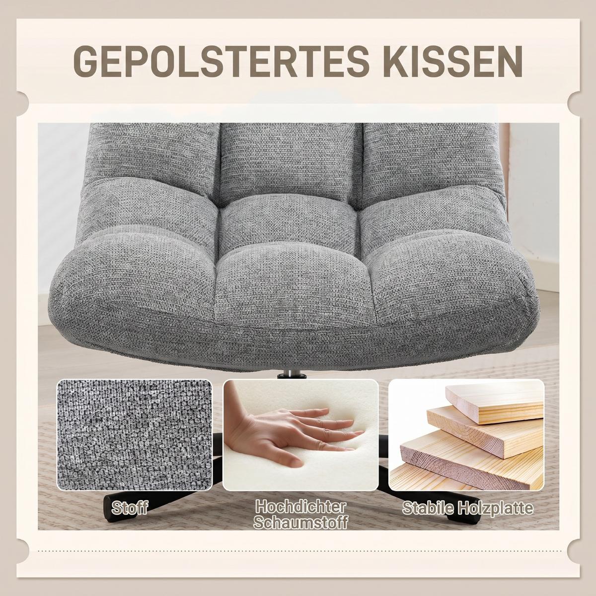 LOUNGESESSEL Chenille Stahl Grau - Grau, Textil/Metall (75/90/95cm) - HOMCOM