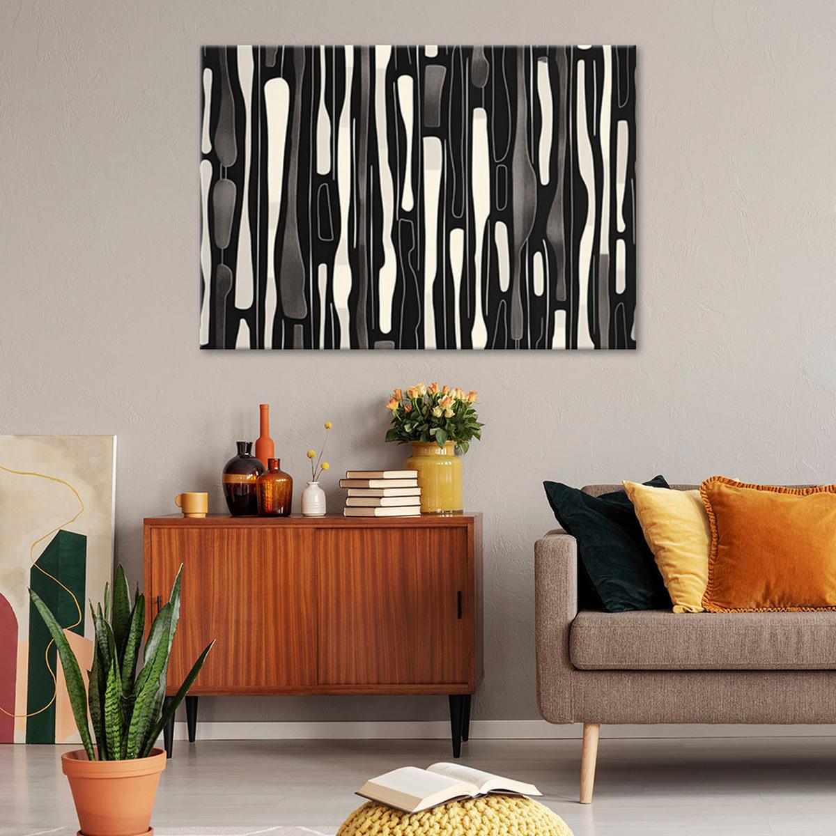 LEINWANDBILD Schwarz-weiße Retro-Abstraktion 120x80cm - Schwarz, Textil (120/80cm) - Feeby
