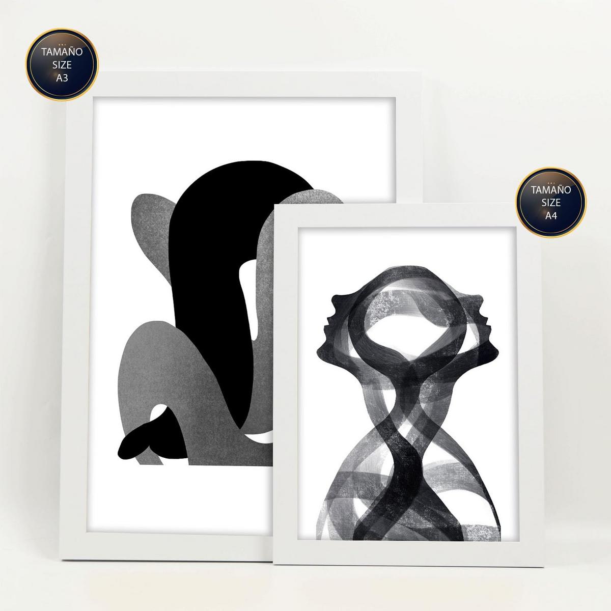 POSTER Set Mit 6 Gebogener Körper In Liebhaber Abstrakt Ästhetische Dekorative Gemälde Für Ihr Wohnzimmer, Schlafzimmer, Zuhause A3 & A4 Weißer Rahmen - Weiß, Papier (29/3cm) - Nacnic