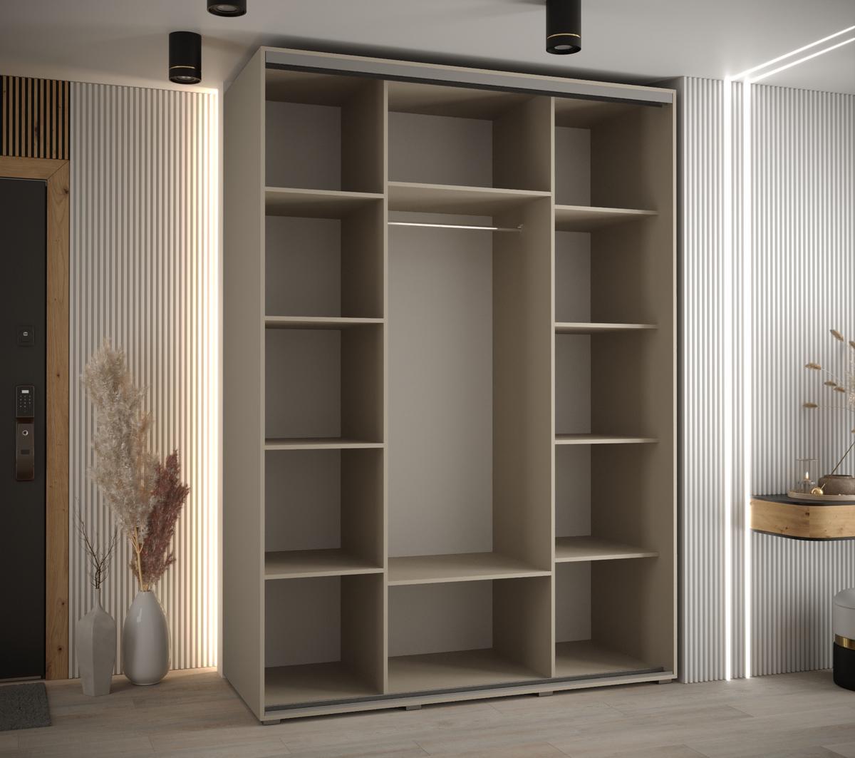 SCHWEBETÜRENSCHRANK 235,2/160/60 3-türig - Kaschmir/Schwarz, Holz/Metall (160/235.2/60cm) - MÖBEL KRYSPOL
