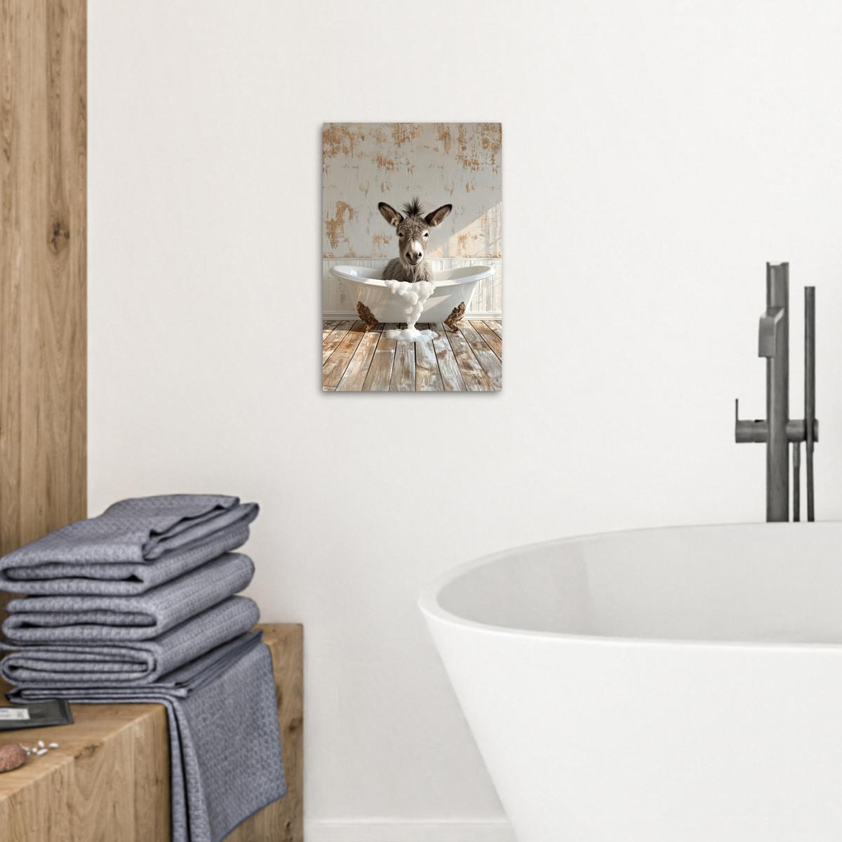 LEINWANDBILD Esel - Tiere - Badewanne - Schaumstoff Deko Wohnzimmer 20x30 cm - Weiß, Textil (20/30cm) - MuchoWow