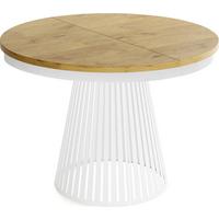ESSTISCH Naro rund ausziehbar mit Weißem Lamellen-Metallgestell, Braun 120-200/120/76 cm - Eichefarben/Weiß, Holzwerkstoff/Metall (120/196/76cm) - WFL GROUP