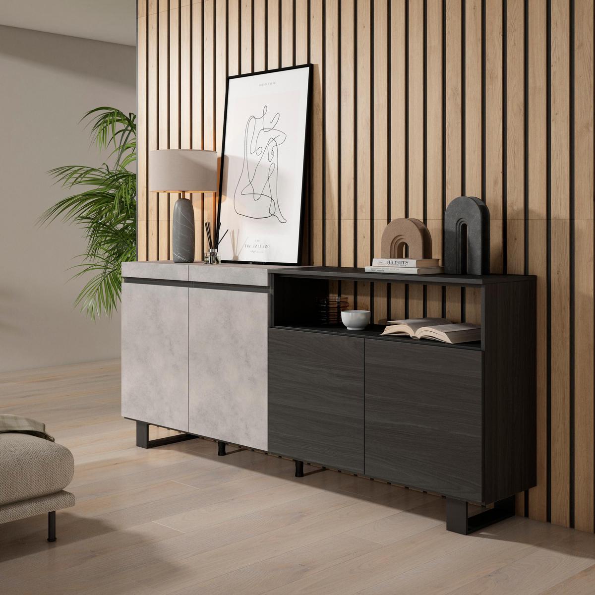 SIDEBOARD zementgrau, 200/35/87cm - Grau, Holzwerkstoff (200/87/35cm) - Skraut Home
