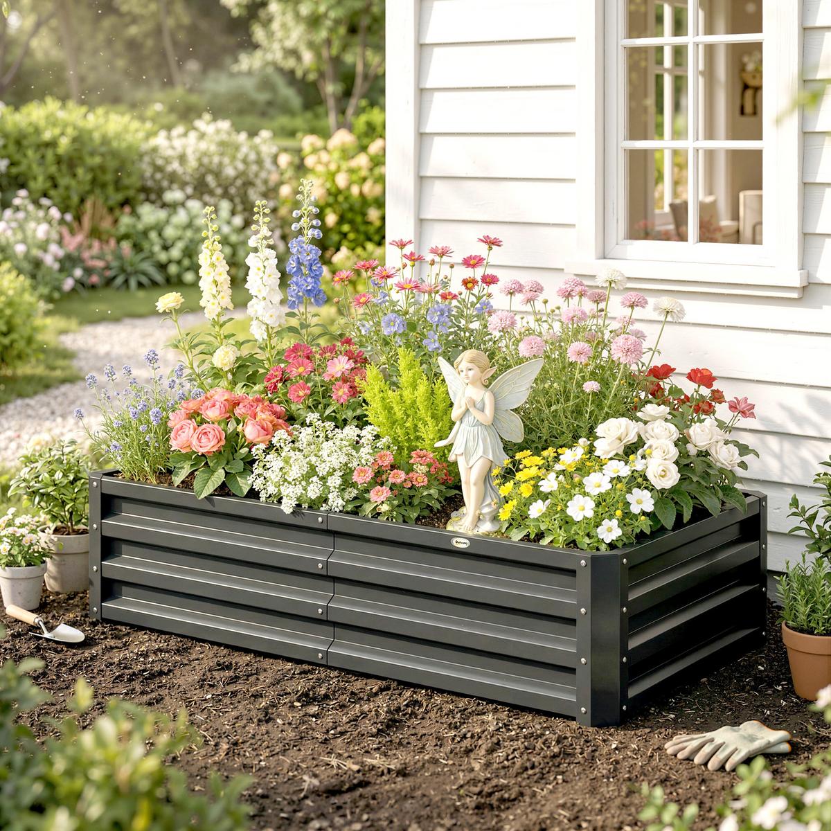 HOCHBEET aus Stahl, Rostfrei Blumenkasten, Kräuterbeet für Garten, Balkon, Grau - Grau, Metall (60/30.5/120cm) - Outsunny