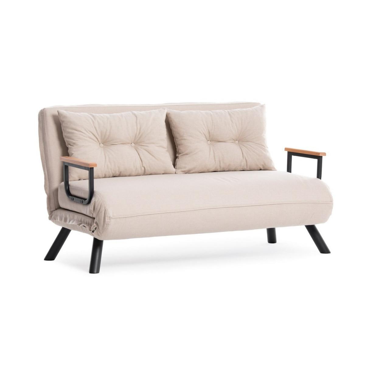 SCHLAFSOFA für 2 Personen mit Stoffbezug und Metallfüßen 133/50/41 cm - Ecru, Metall (50/41/121cm) - Calicosy