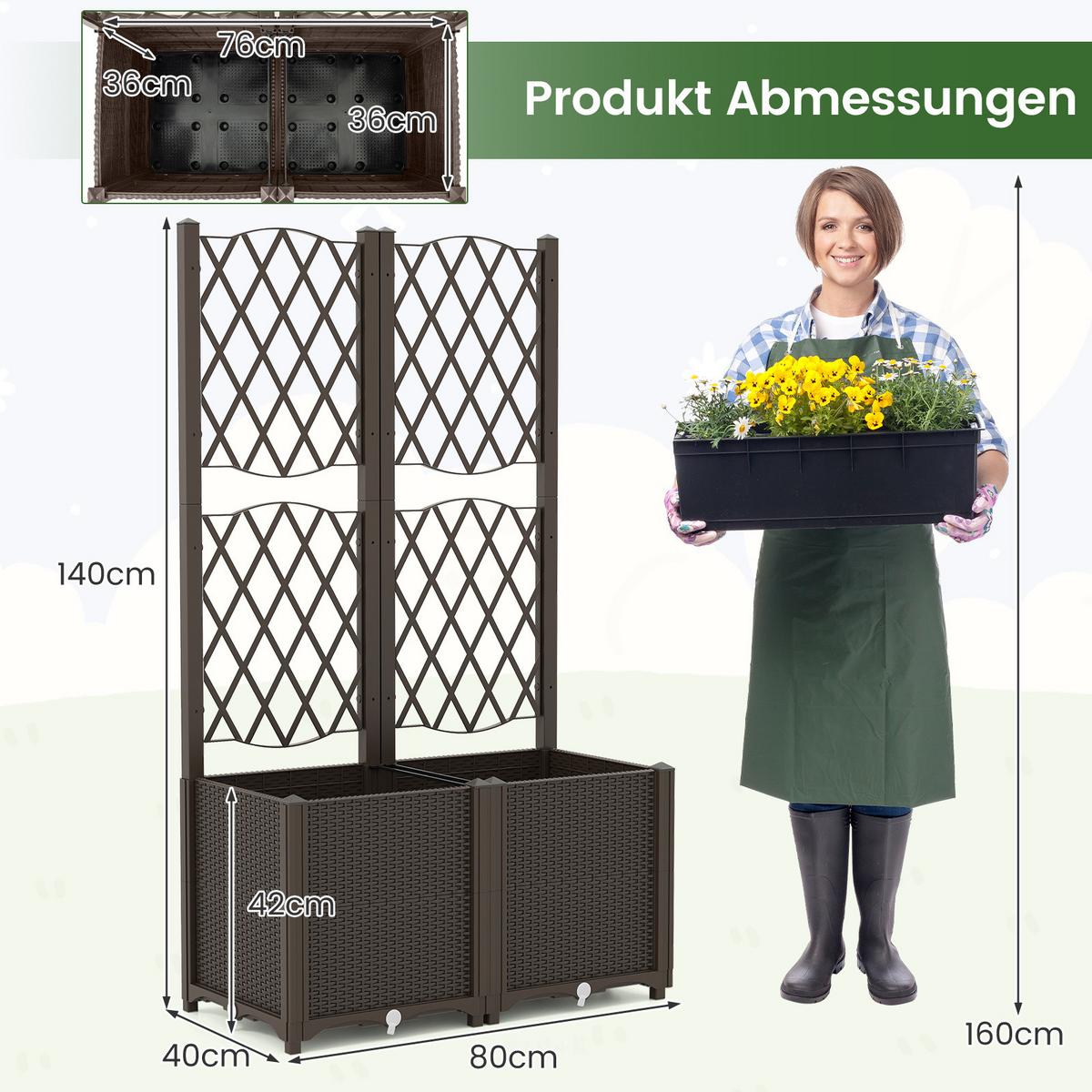 BLUMENKASTEN mit Rankgitter braun - Braun, Holz (80/122/40cm) - COSTWAY