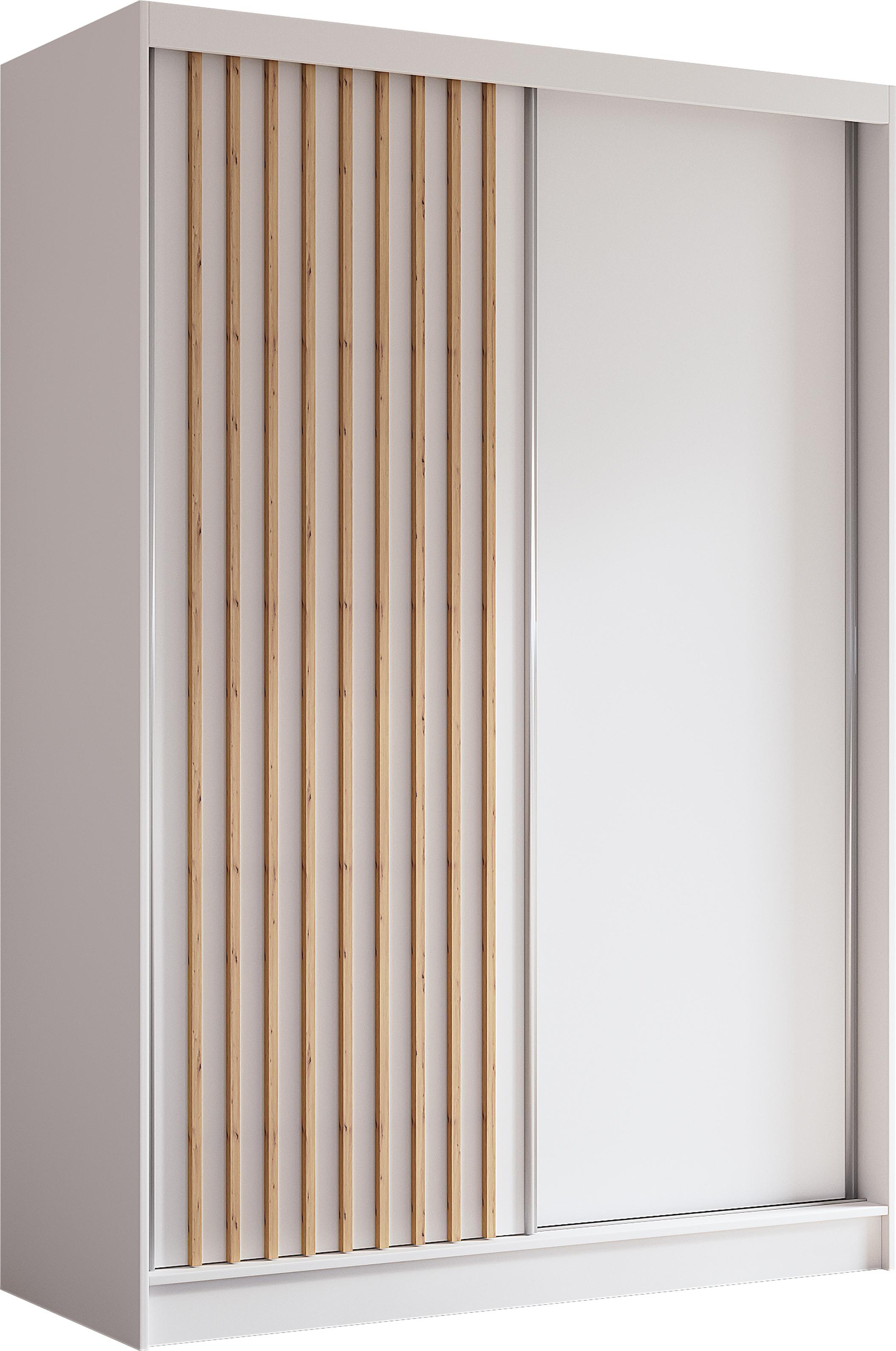 SCHWEBETÜRENSCHRANK Cabinio Weiß Eiche Artisan 150/216/61 cm – Modern, mit Lamellen - Walnussfarben/Weiß, Holzwerkstoff/Kunststoff (150/216.1/61cm) - AX Living