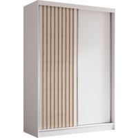 SCHWEBETÜRENSCHRANK Cabinio Weiß Eiche Artisan 150/216/61 cm – Modern, mit Lamellen - Walnussfarben/Weiß, Holzwerkstoff/Kunststoff (150/216.1/61cm) - AX Living