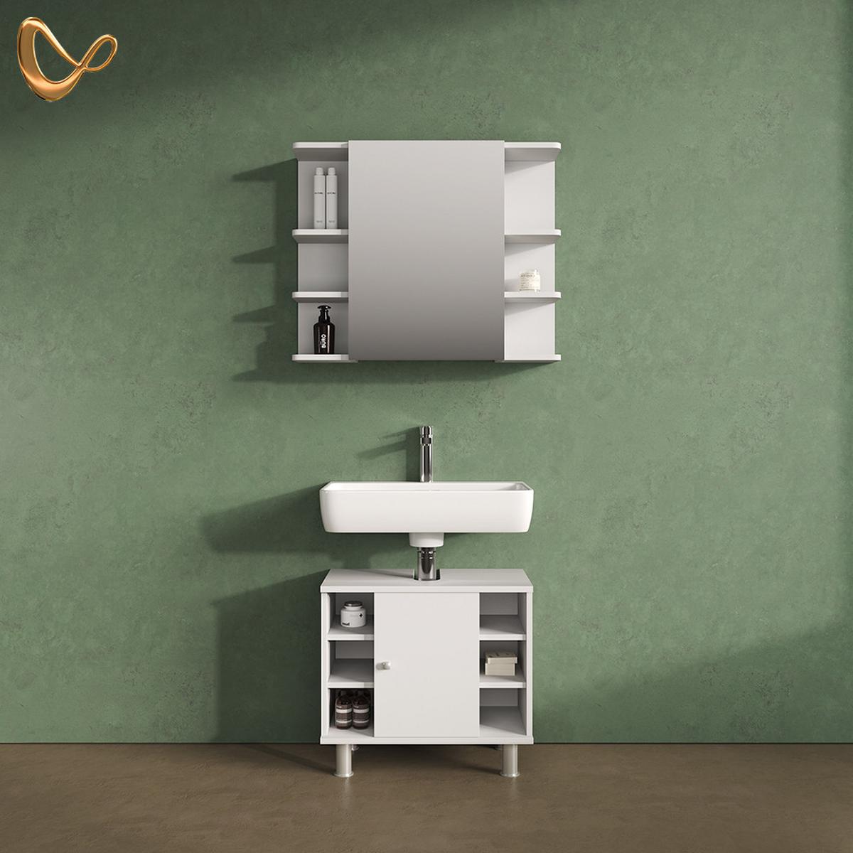 BADMÖBEL-SET Fucino Weiß 2 Teile - Weiß, Holzwerkstoff (60/54/32cm) - Livinity®