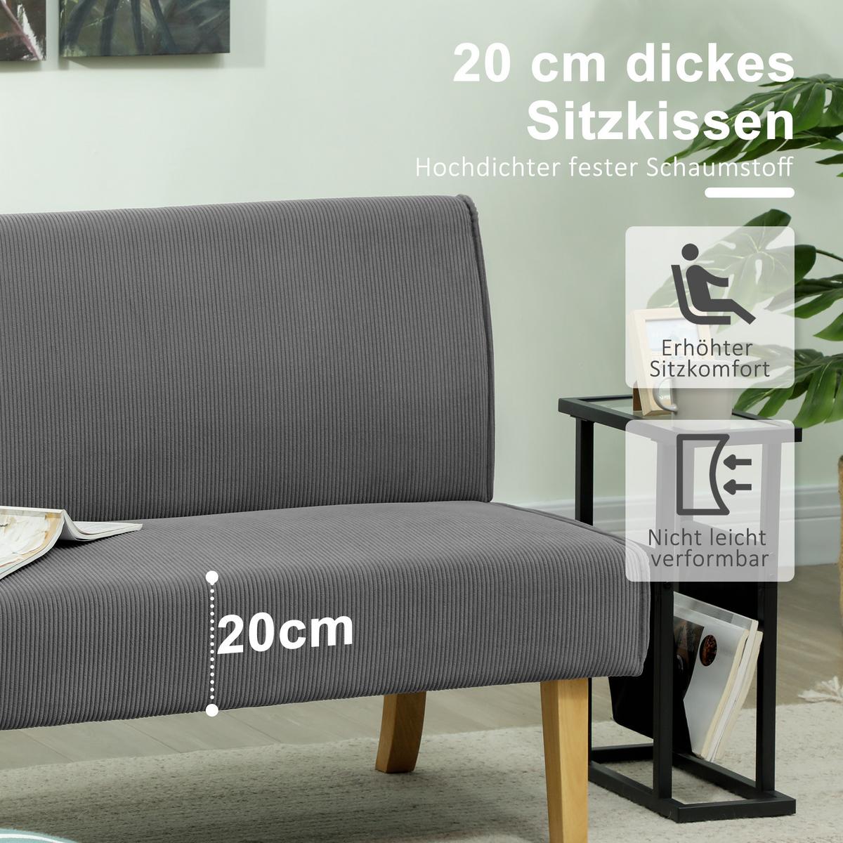 SOFA 2 Sitzer, mit Cord-Optik, 110 x 62 x 85 cm, Grau - Grau, Textil (62/85/110cm) - HOMCOM