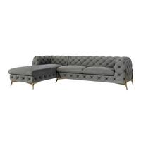 ECKSOFA Chesterfield Lexi Grau Samt, Ottomane links - Goldfarben/Grau, Holz/Textil (305/200cm) - S-Style Möbel