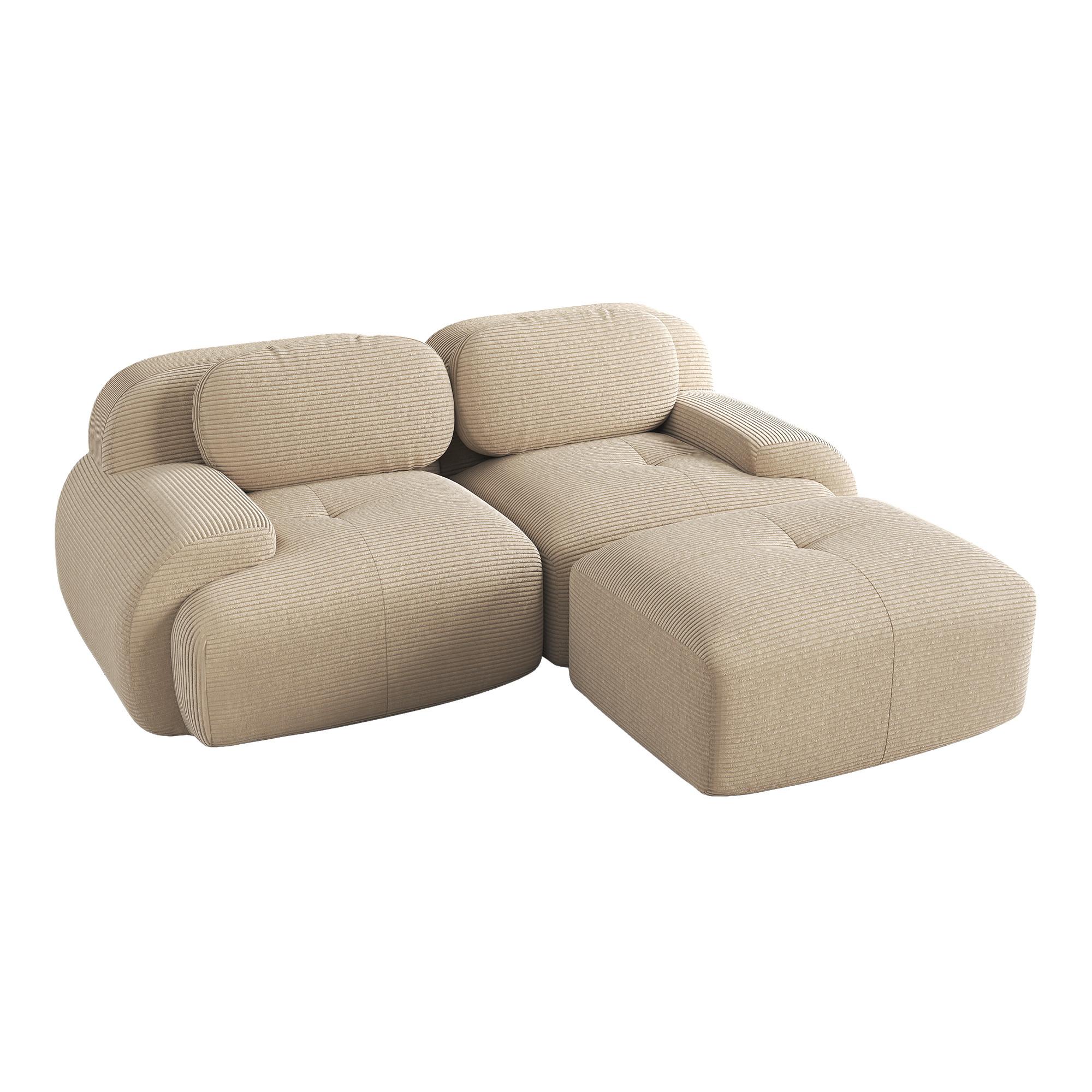 ECKSOFA Modulares Boneless Cord Sofa 2-Sitzer - Beige, Textil (208/178cm) - Urban Meuble