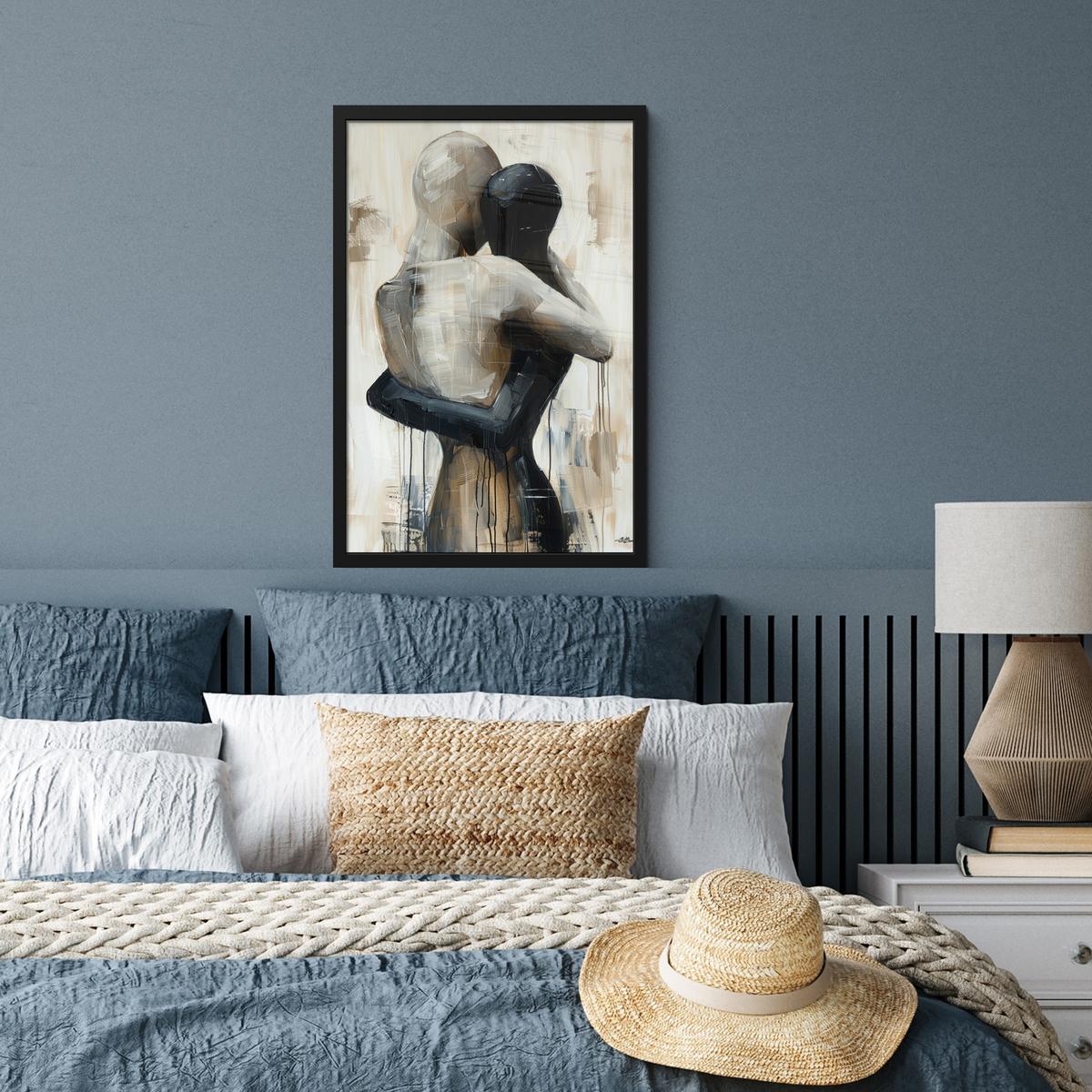 POSTER MIT RAHMEN Abstrakt - Liebe - Schwarz und weiß - Modern Bilder mit Rahmen 40x60 cm - Schwarz, Papier (40/60cm) - MuchoWow