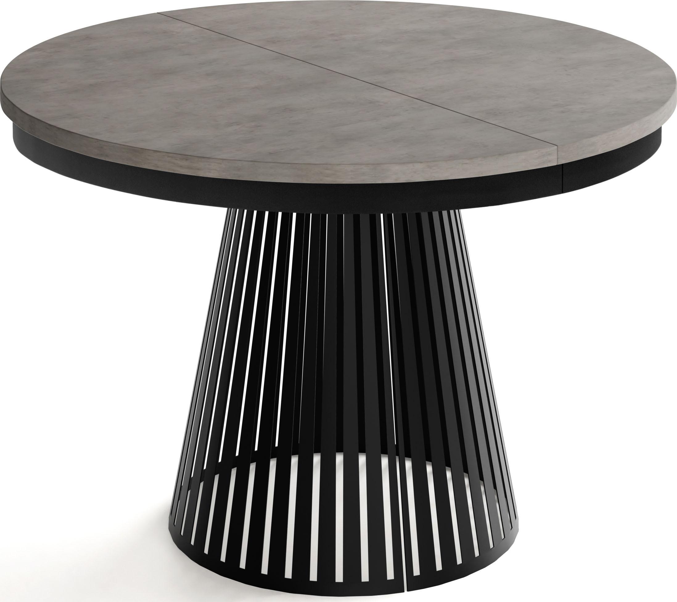 ESSTISCH Naro rund ausziehbar mit Schwarzem Lamellen-Metallgestell, Beton-Optik Dunkelgrau 100-180/100/76 cm - Dunkelgrau/Schwarz, Holzwerkstoff/Metall (100/176/76cm) - WFL GROUP