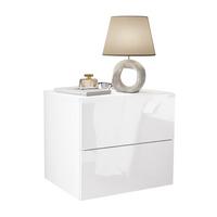 NACHTTISCH LINA LUX hängend mit Hochglanzplatte, Push Open - Weiß, Holzwerkstoff (45/42/39cm) - Lookway