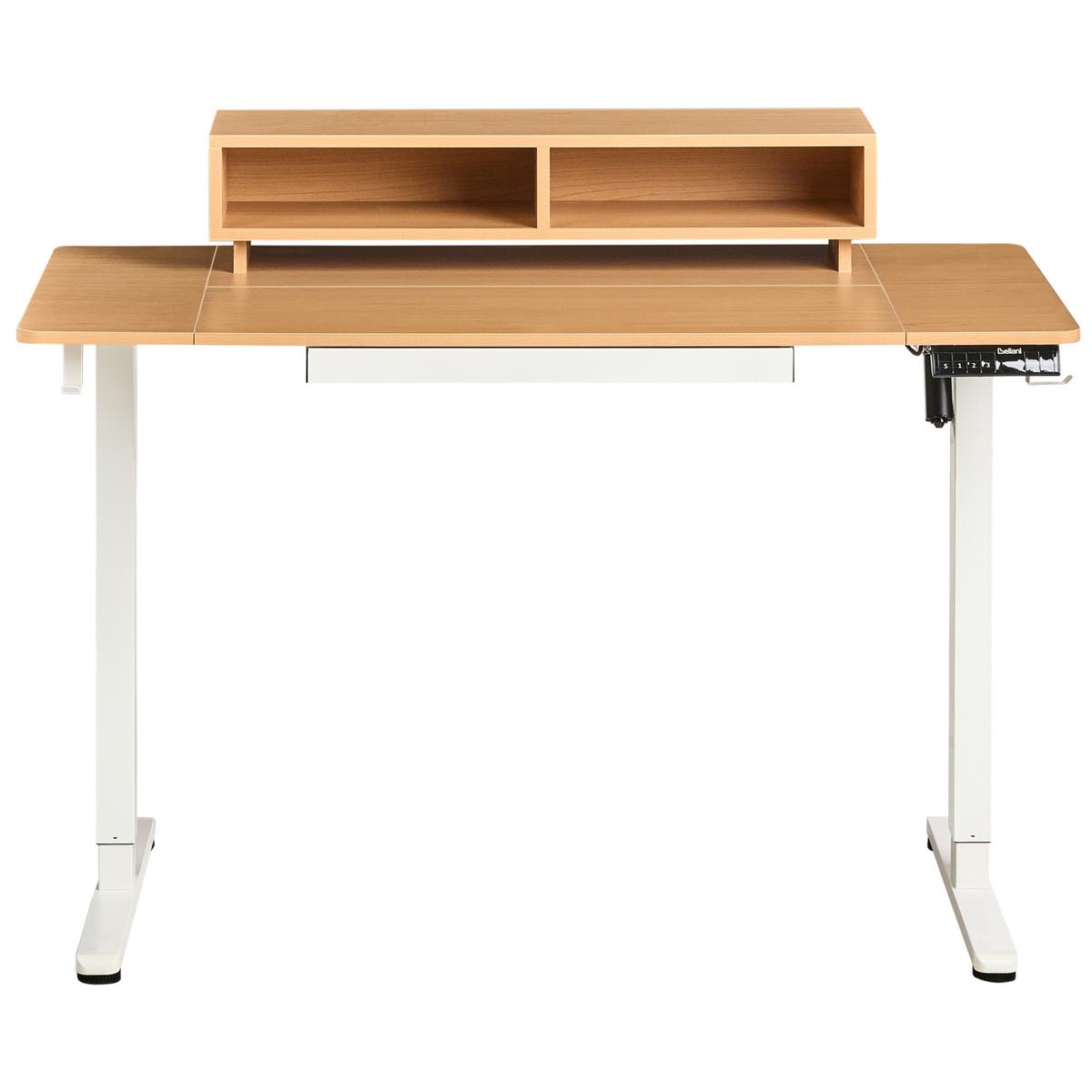 SCHREIBTISCH elektrisch höhenverstellbar 120/60 cm mit USB-Anschluss Hellbraun/Weiß Lucama - Hellbraun/Braun, Holzwerkstoff/Metall (60/120/88cm) - Beliani